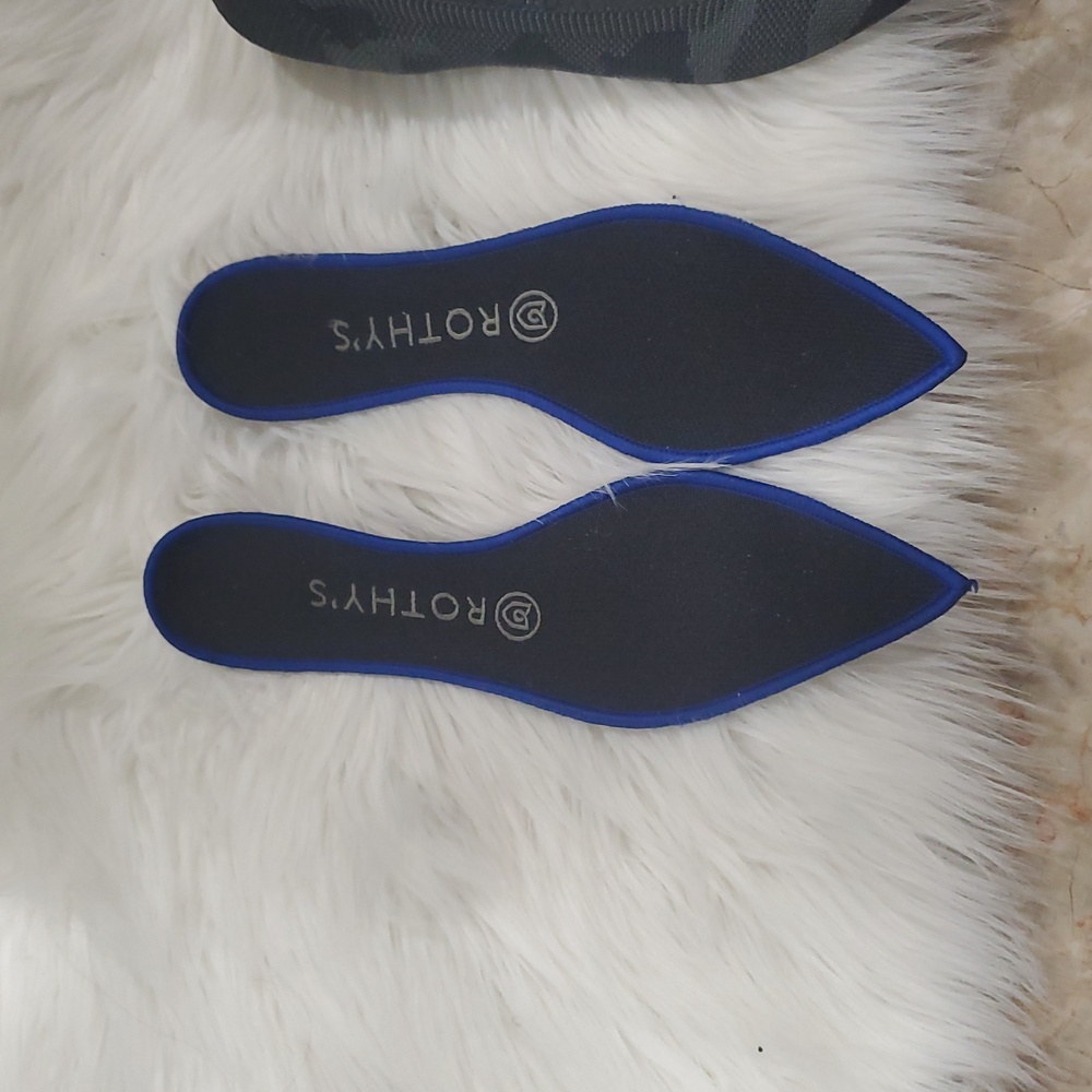 Rothy's The Point  Gray Camo  Flats with Sleek Pointed Toe and Blue Trim - Picture 13 of 16